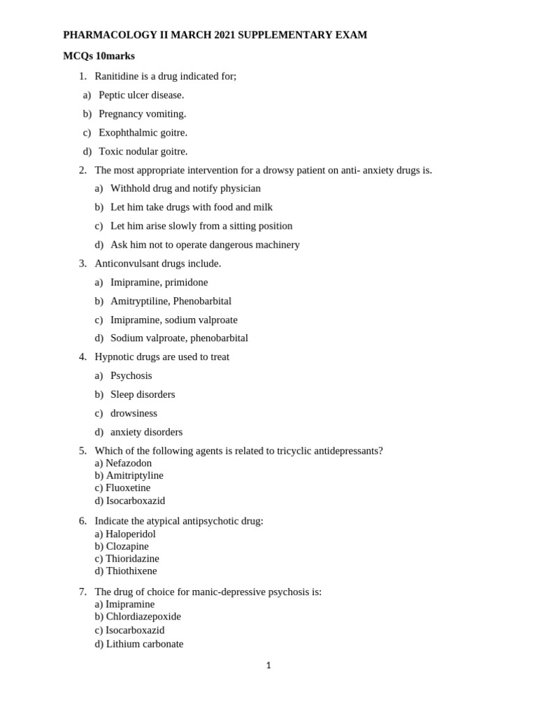 Pharmacology II Exam Questions and Answers | PDF | Neurotransmitter ...