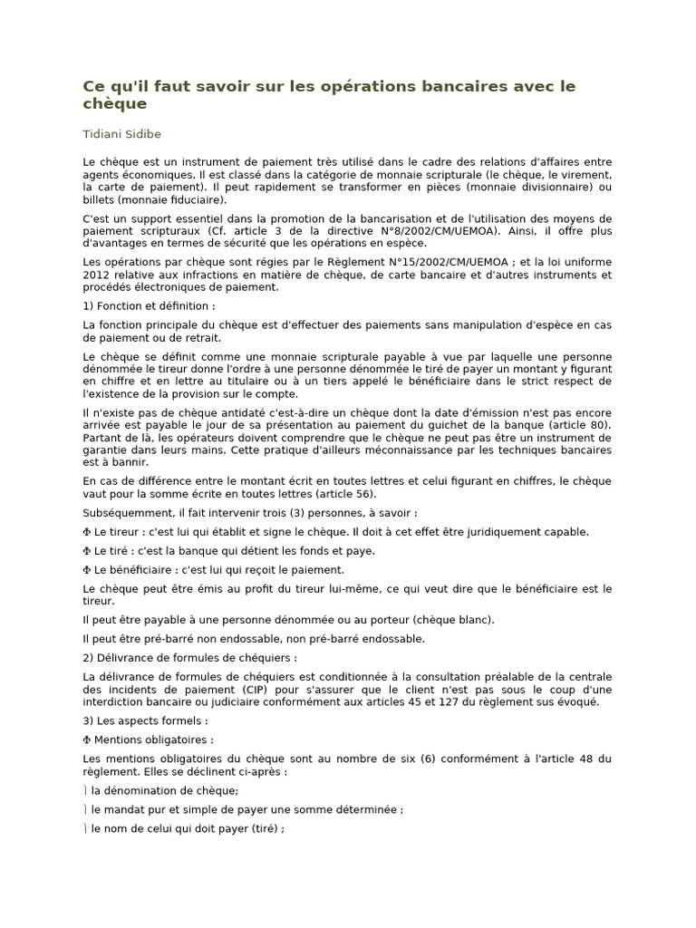 Guide sur l'utilisation du chèque | PDF | Chèque | Monnaie scripturale