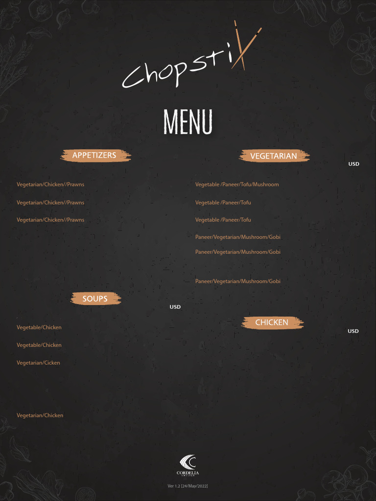 Chopstix Restaurant Menu Overview | PDF | Tofu | East Asian Cuisine