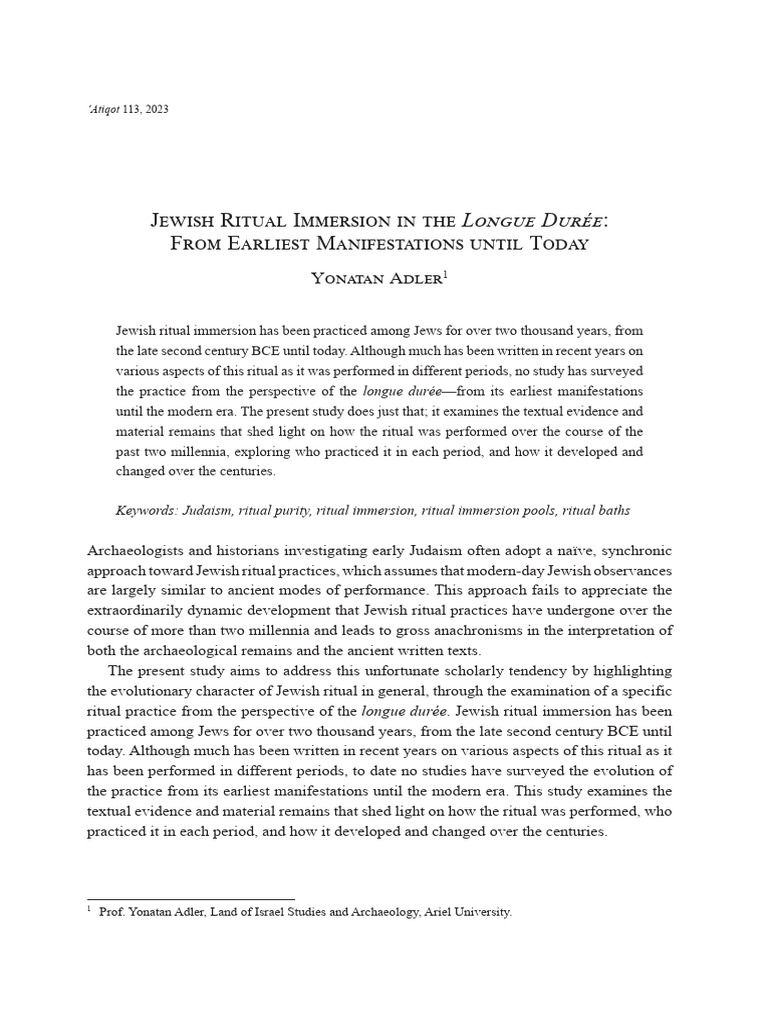 Jewish Ritual Immersion in The Longue Du | PDF | Rabbi | Book Of Leviticus