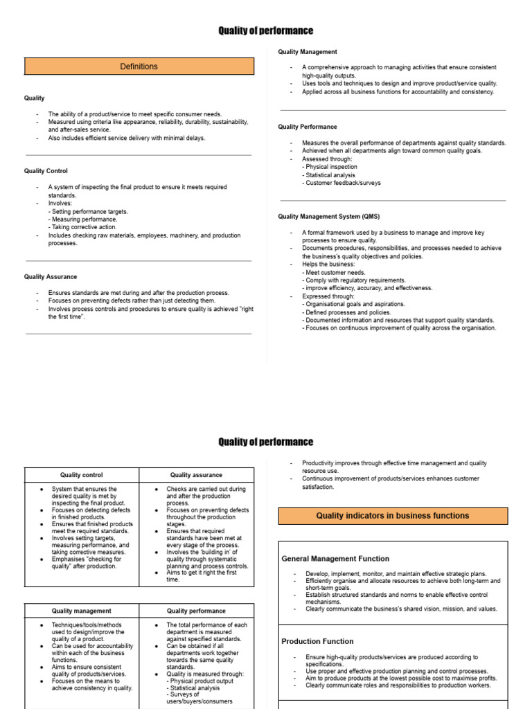 Business Studies Notes | PDF | Quality (Business) | Quality Management