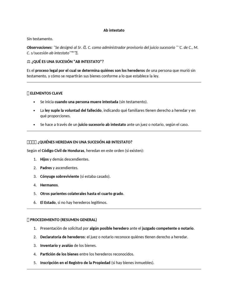 Sucesión Ab Intestato en Honduras | PDF