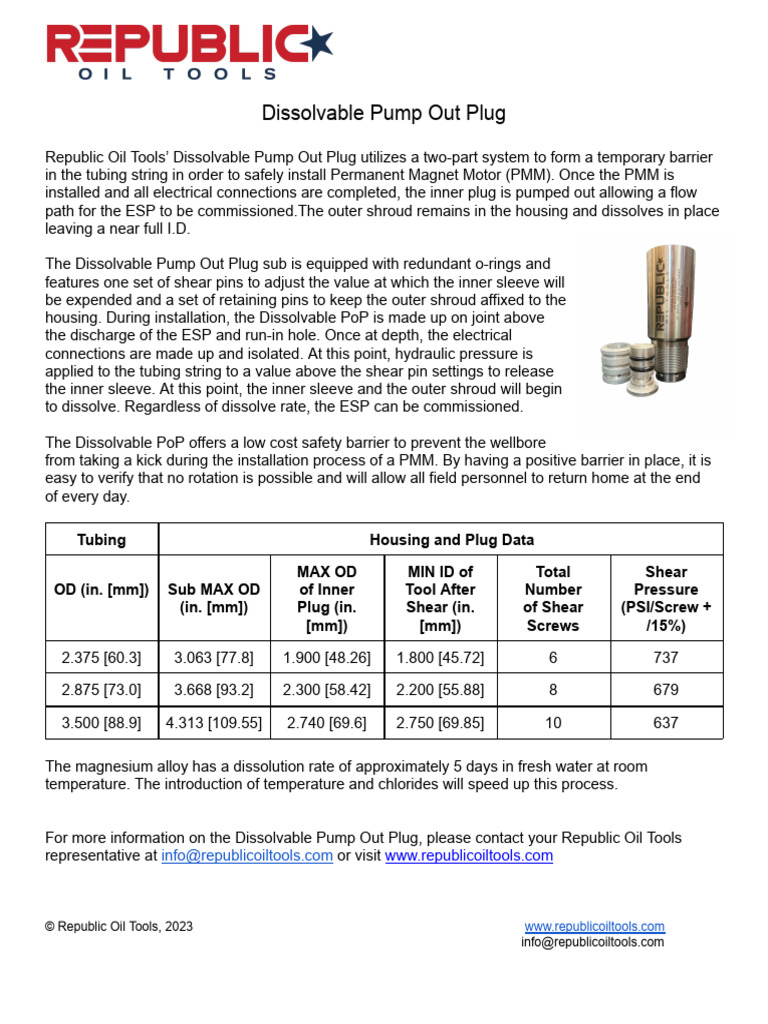 Dissolvable Pump Out Plug Overview | PDF | Pump | Electrical Connector