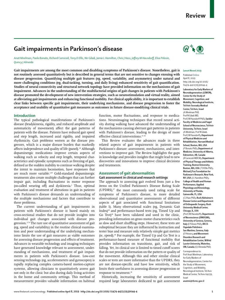Gait Impairments in Parkinson's Disease | PDF | Parkinson's Disease ...