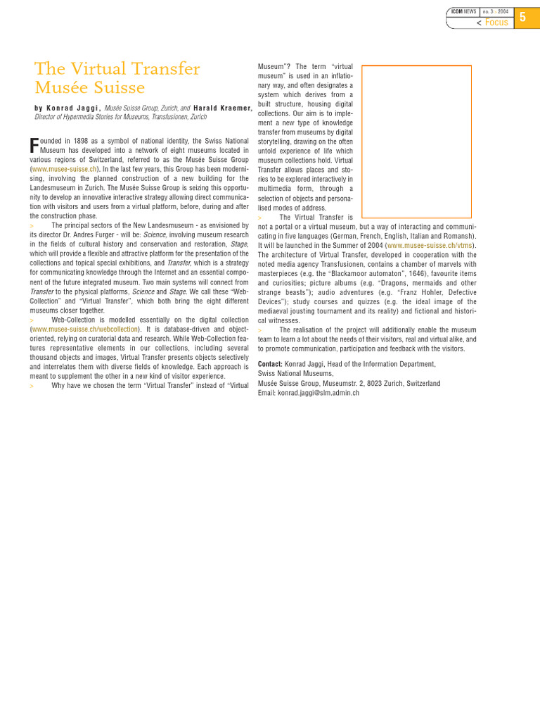 Virtual Transfer: Interactive Museum Experience | PDF | Museum | Human ...
