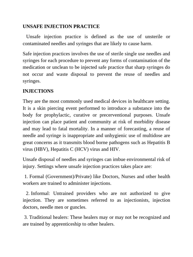 Risks and Prevention of Unsafe Injections | PDF | Injection (Medicine ...