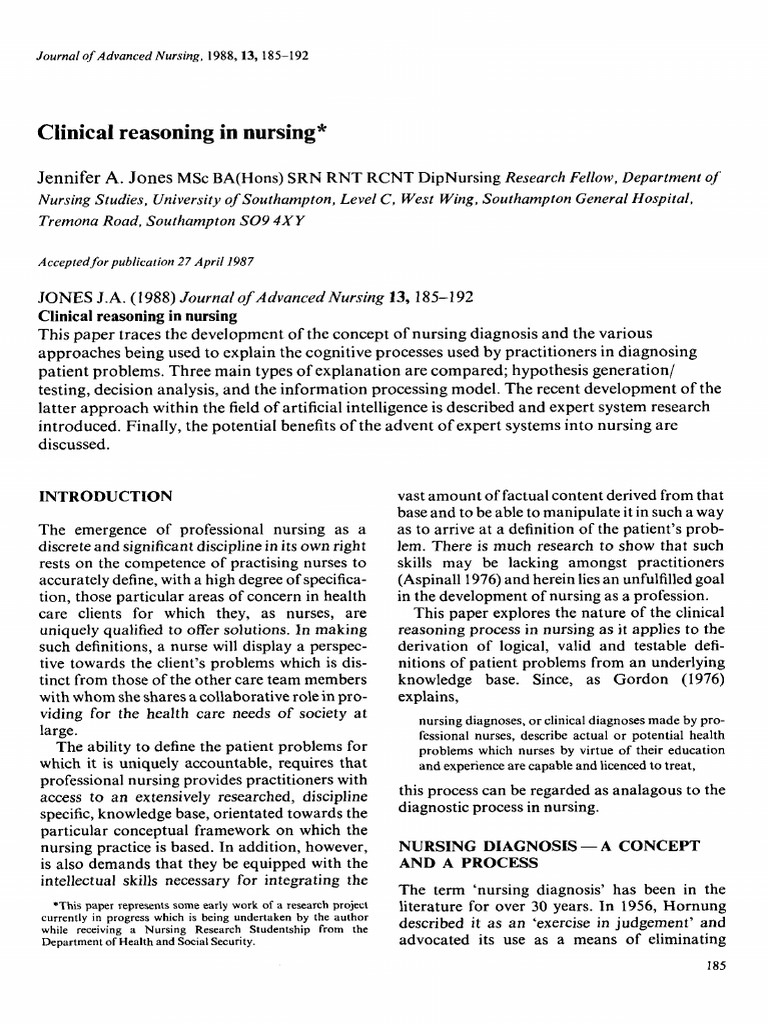 Clinical Reasoning in Nursing Explained | PDF | Medical Diagnosis | Expert