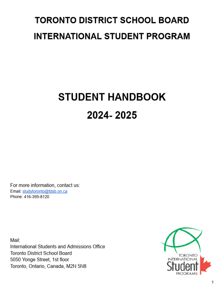 TDSB International Student Handbook 2024-25 | PDF | English As A Second ...