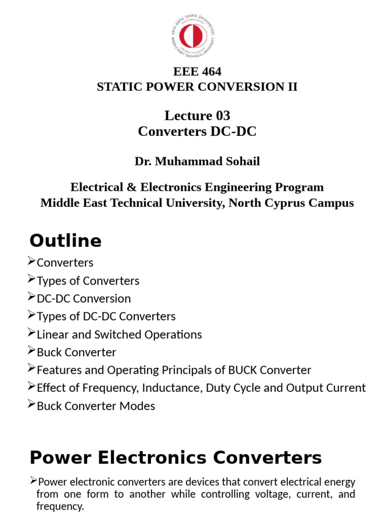EEE 464 Lecture 03 Converters DC-DC | PDF | Inductor | Capacitor