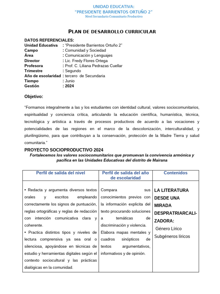 Plan de Desarrollo Curricular 2024 | PDF | Poesía | Maestros