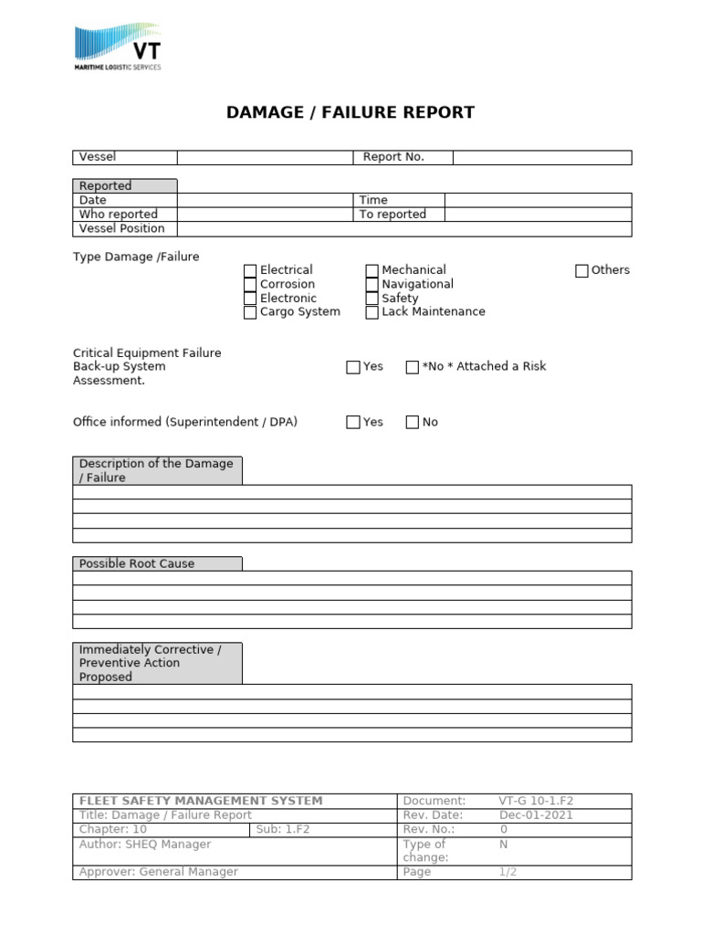 VT-G 10-1.F2 Damage Failure Report | PDF