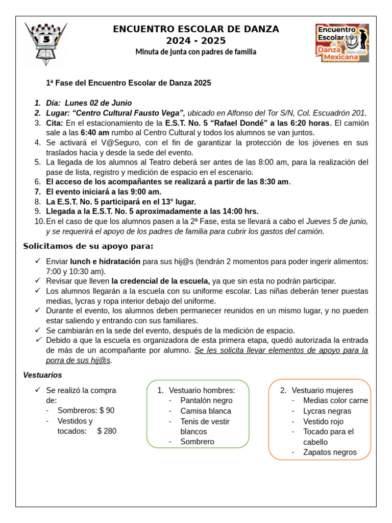 Encuentro Escolar de Danza 2025: Detalles | PDF | Ropa