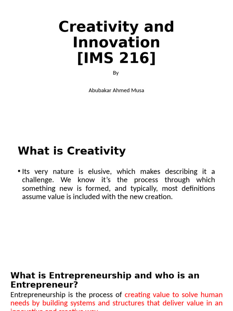 Creativity and Innovation in Entrepreneurship | PDF | Entrepreneurship ...