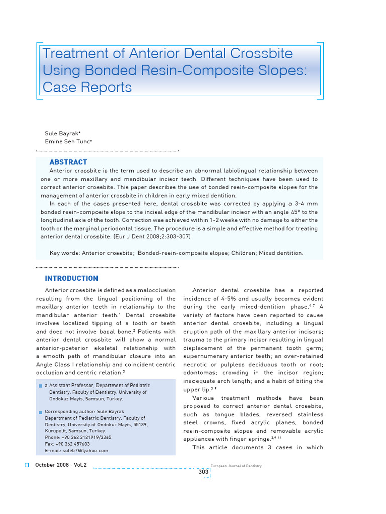 Treatment of Anterior Dental Crossbite | PDF | Tooth | Dentistry Branches