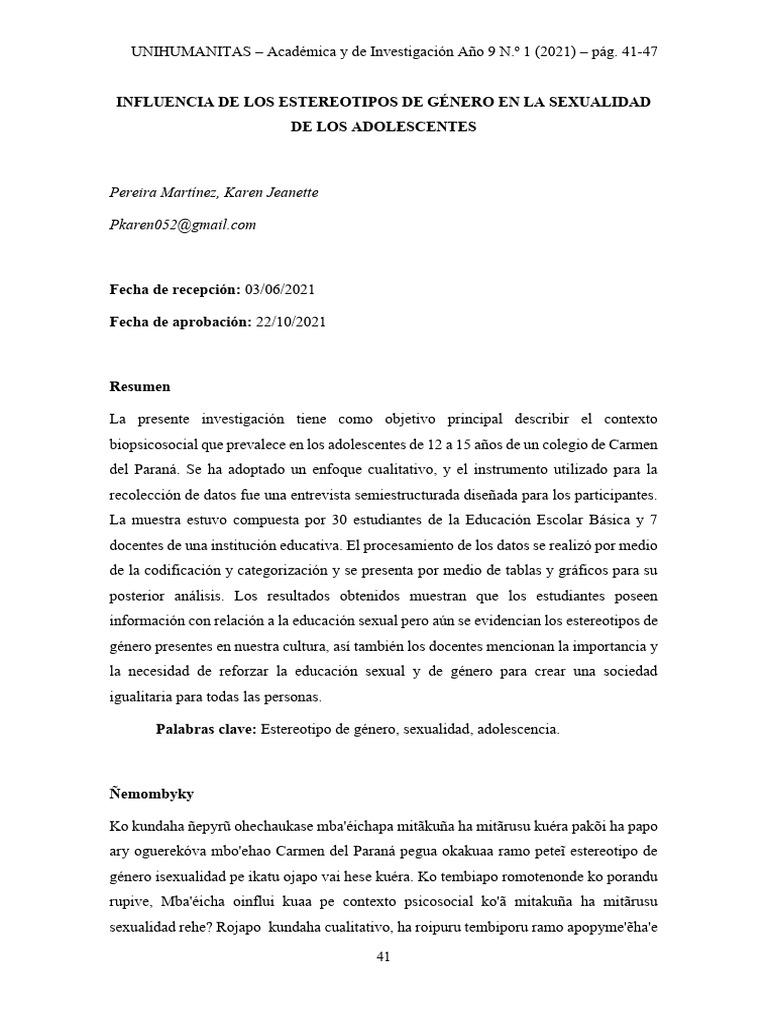 Influencia de Los Estereotipos de Género en La Sexualidad de Los ...