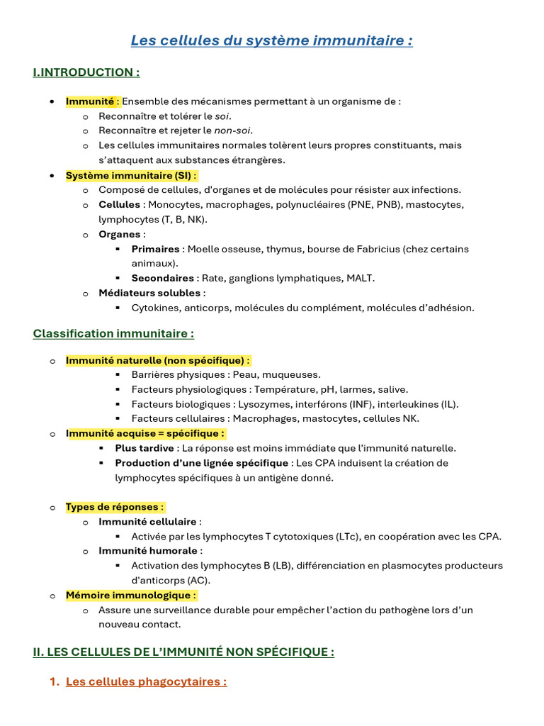 Cellules du Système Immunitaire : Types et Fonctions | PDF | Lymphocyte ...