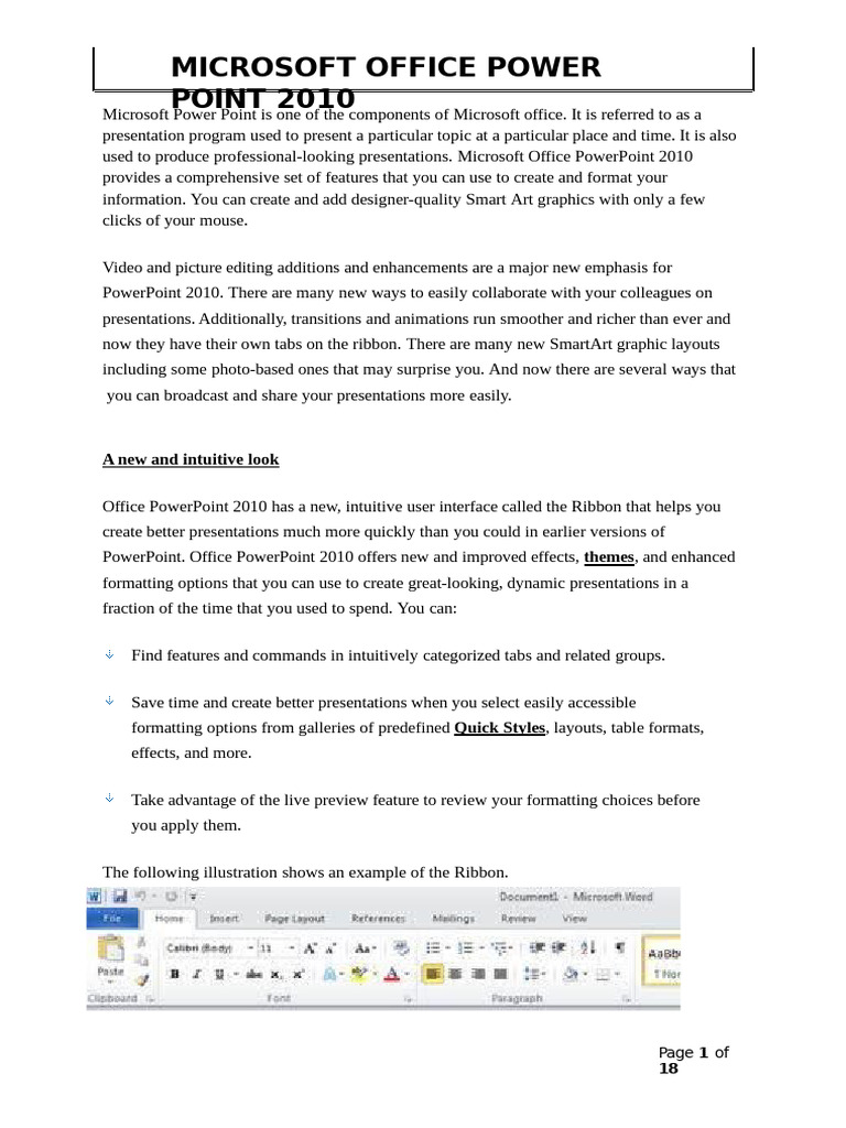 PowerPoint 2010 Features and Usage Guide | PDF | Microsoft Power Point ...
