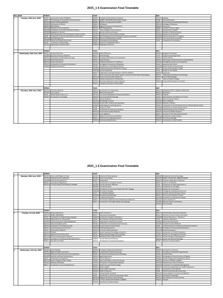 2025 E-Exam Timetable Overview | PDF | Science | Nigeria