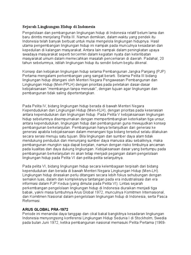 Sejarah Lingkungan Hidup Di Indonesia