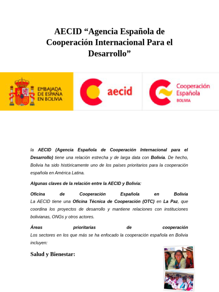 Cooperación Española en Bolivia: AECID | PDF | Sustentabilidad ...