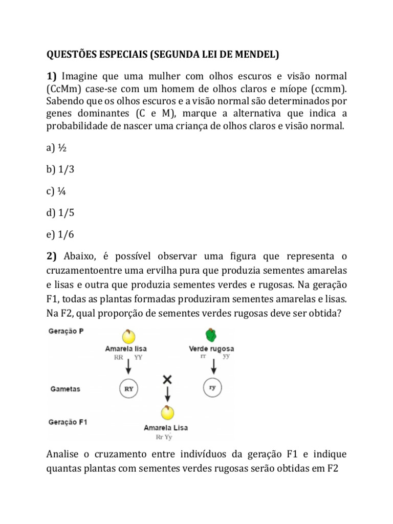 Lista QUESTÕES 2º Lei de Mendel | PDF