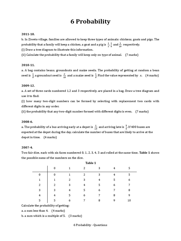 Probability Questions and Diagrams | PDF | Probability | Probability ...