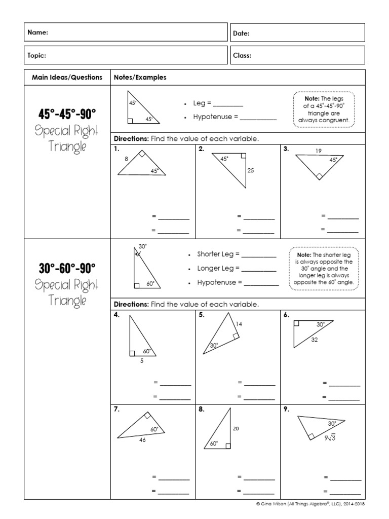 Special Right Triangles Practice | PDF | Elementary Geometry