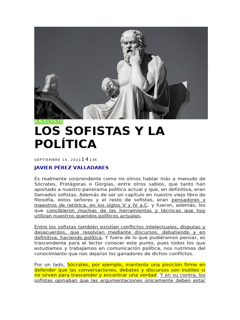 Sofistas y su impacto en la política actual | PDF | Falacia | Sócrates