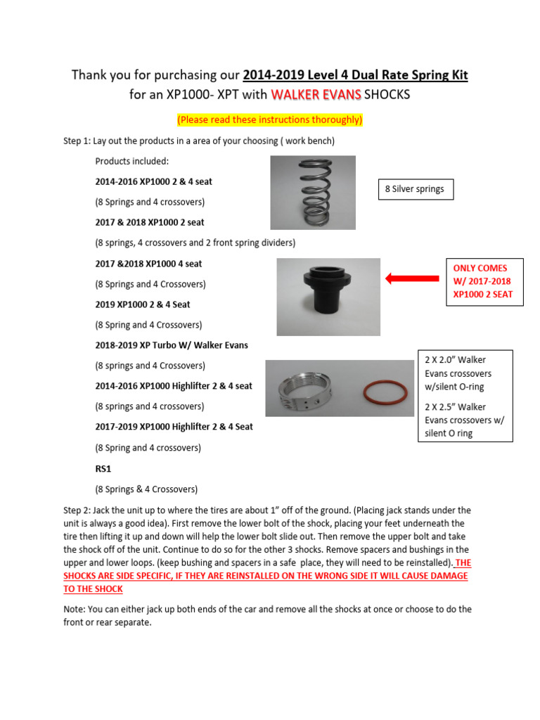 XP1000 Dual Rate Spring Kit Guide | PDF | Motor Vehicle | Vehicles