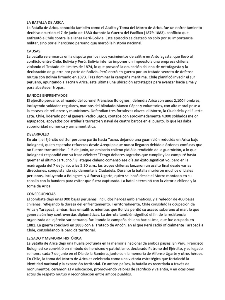 Causas De La Batalla De Arica Pdf Operaciones Militares 