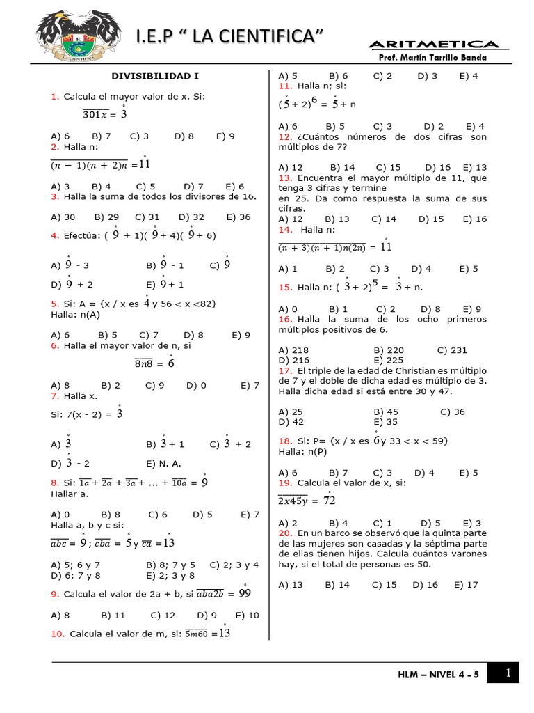 Tema 03-1 y 2do Sec - Tarde Aritmetica | PDF | Aritmética