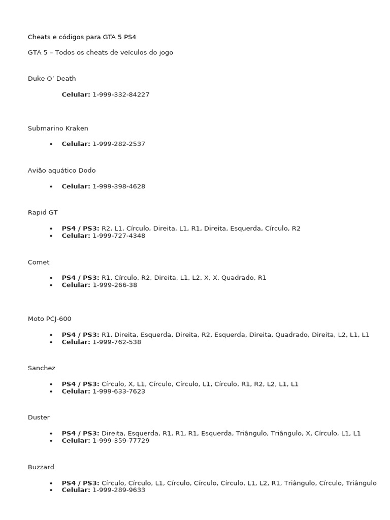 cheats-e-c-digos-para-gta-5-ps4-pdf-consoles-de-videogame-inform-tica