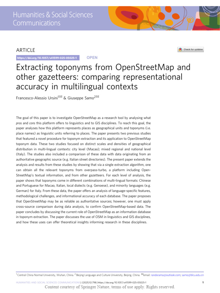 Toponym Extraction from OpenStreetMap | PDF | Standard Chinese ...