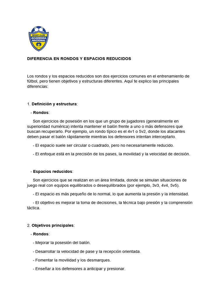 Rondos vs Espacios Reducidos en Fútbol | PDF