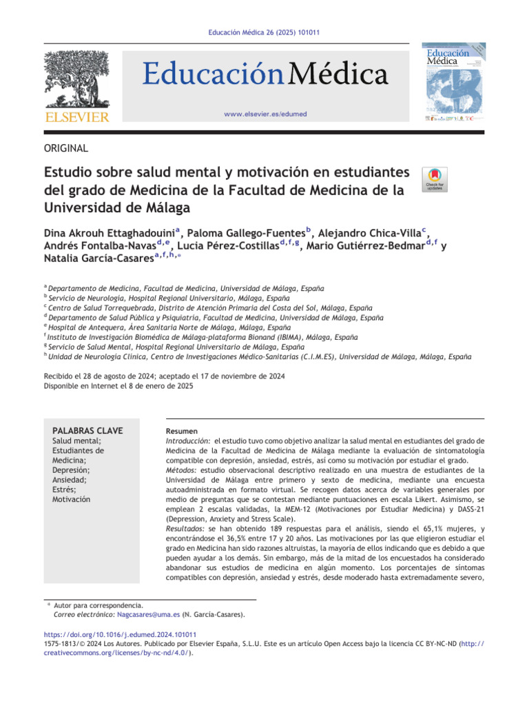 Salud Mental y Motivación en Estudiantes de Medicina | PDF | Depresión ...
