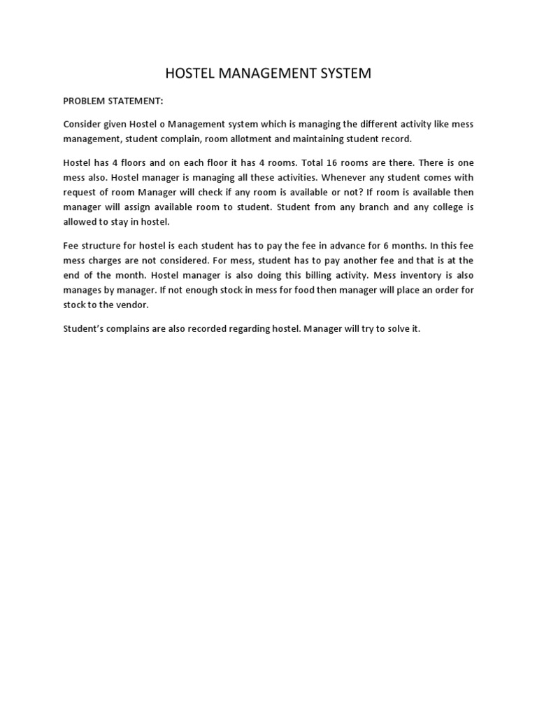 Hostel Management System - 6it | PDF | Fee | Databases