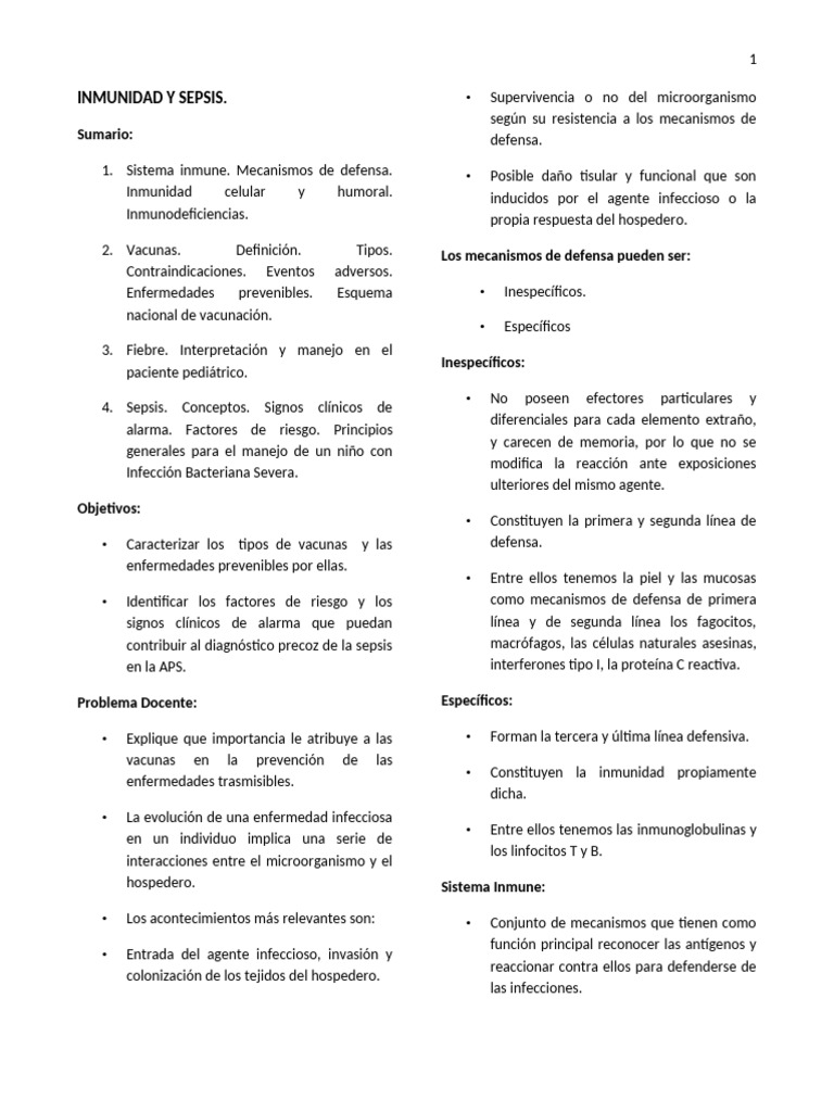 Inmunidad, Vacunas y Sepsis en Niños | PDF | Sistema inmune | Infección
