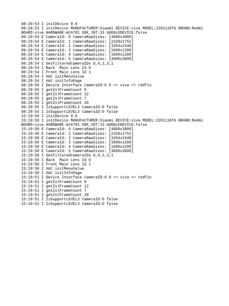 Xiaomi Redmi Camera Initialization Logs | PDF