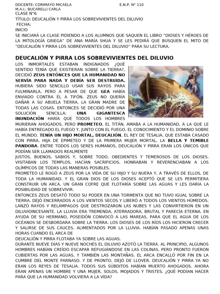 Deucalión y Pirra: Mito del Diluvio | PDF | Prometeo | Mito de la ...
