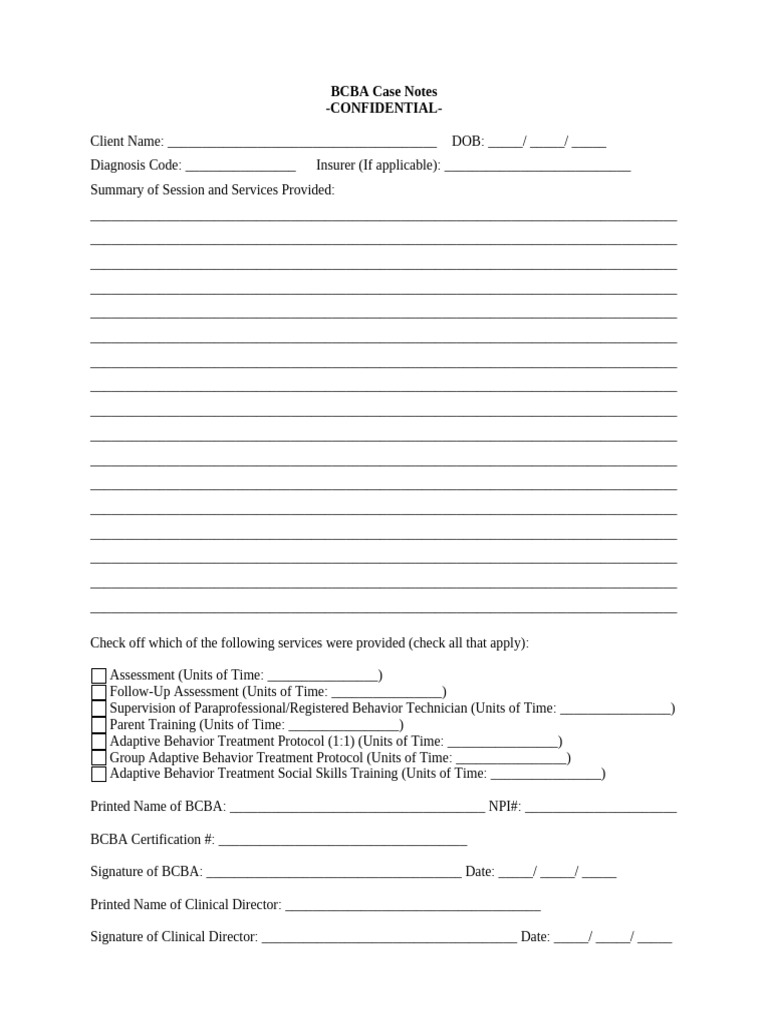 BCBA Session Summary and Services Log | PDF | Behavioural Sciences ...