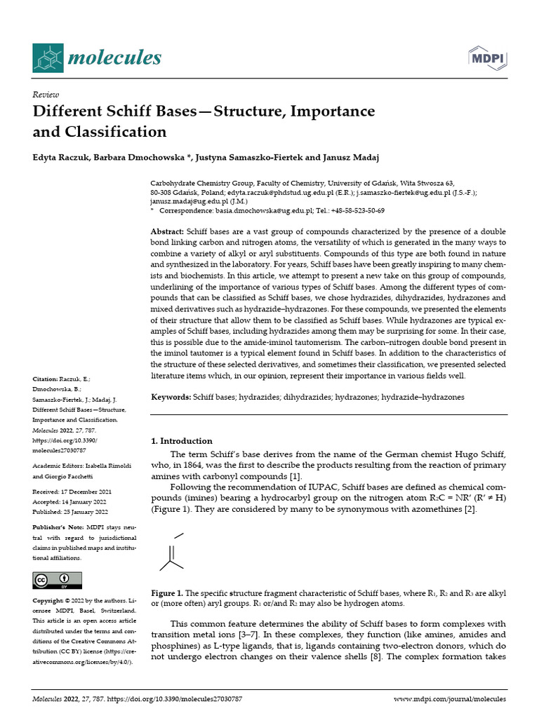 Schiff Bases: Structure and Classification | PDF | Coordination Complex ...