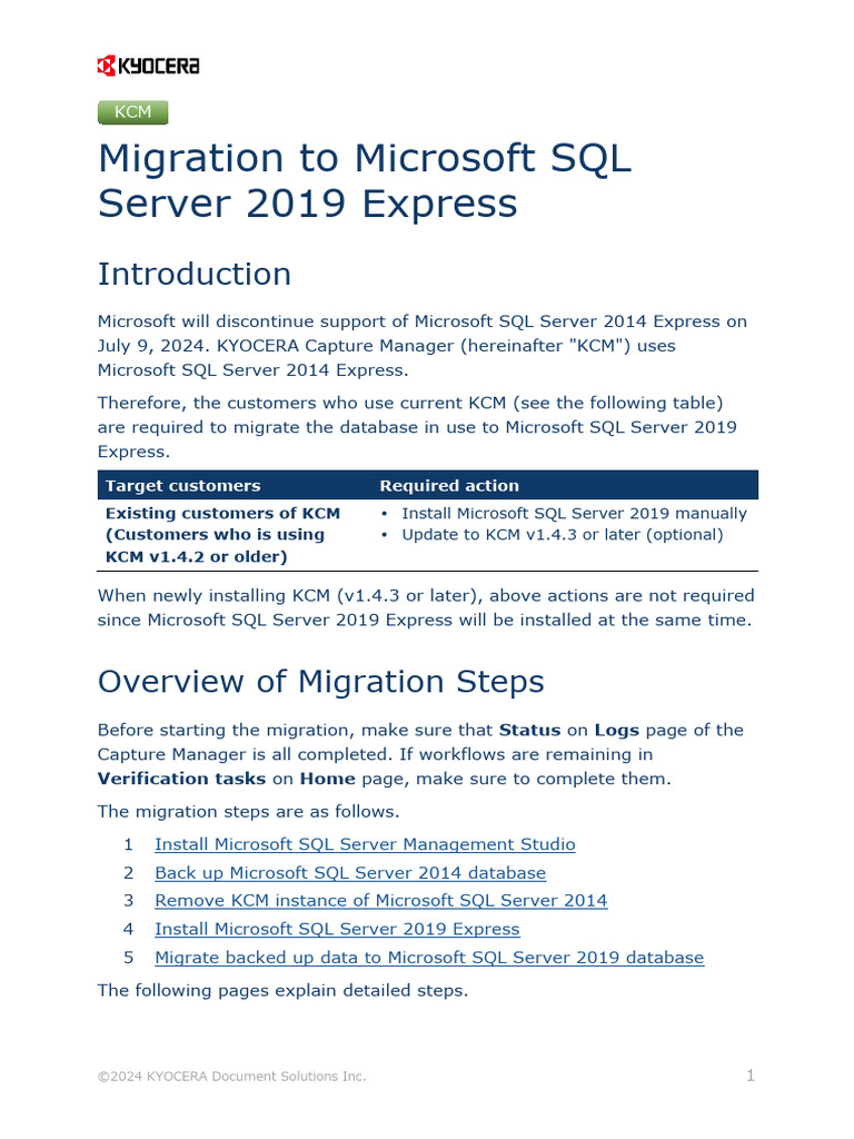 KCM Migration to SQL Server 2019 Guide | PDF | Microsoft Sql Server ...
