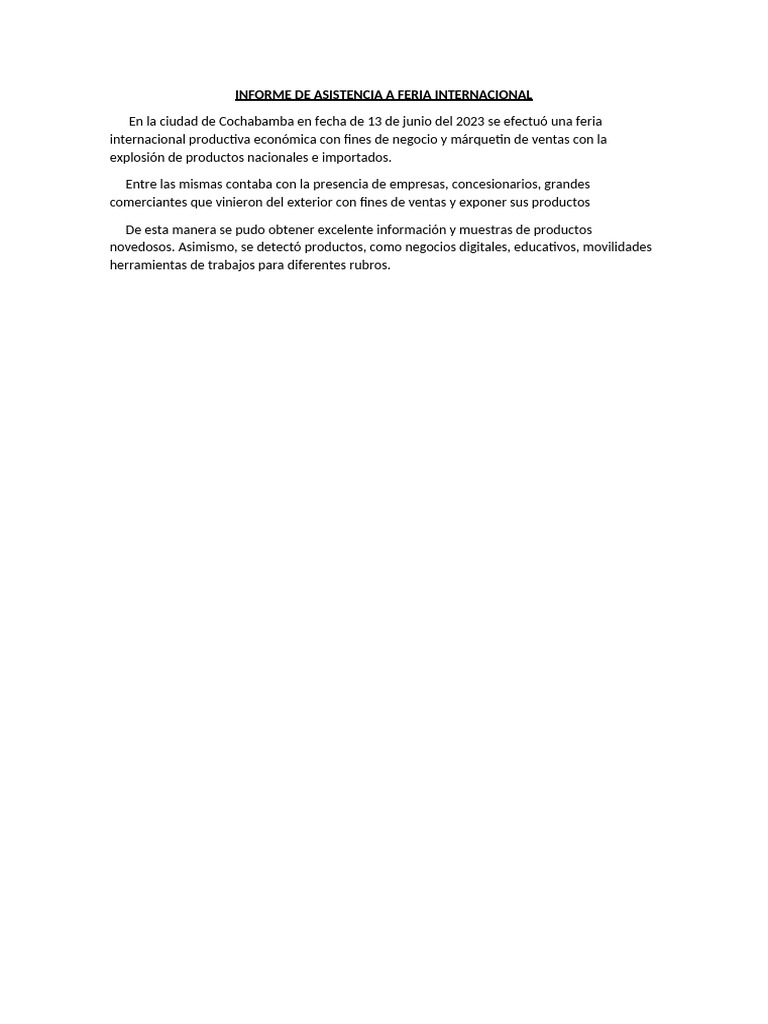 Informe de Asistencia A Feria Internacional | PDF