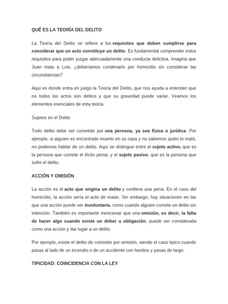 Elementos Clave de la Teoría del Delito | PDF | Derecho penal ...