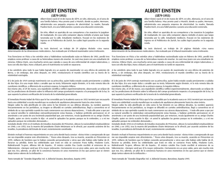 Biografía de Albert Einstein: Vida y Logros | PDF | Albert Einstein