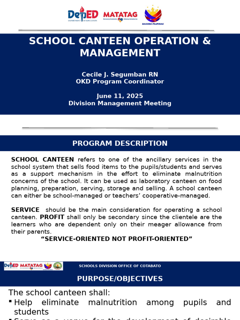 School Canteen Operation MGT Dmancom | PDF | Food Safety | Foods