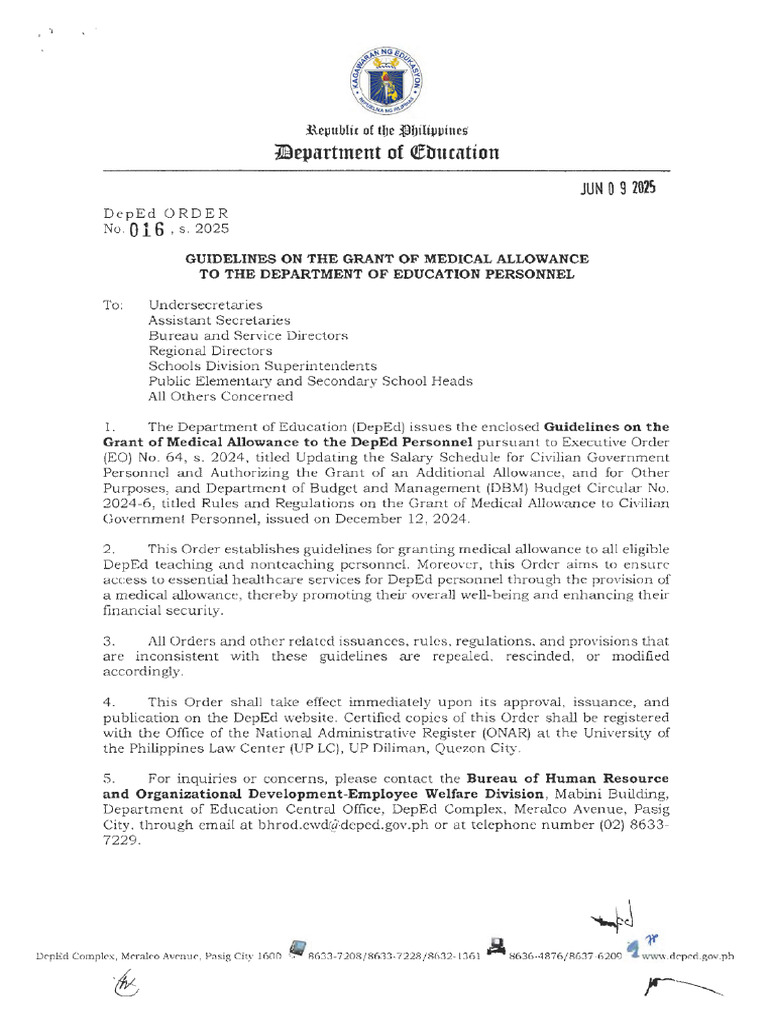 DO s2025 016 Guidelines Medical Allowance | PDF