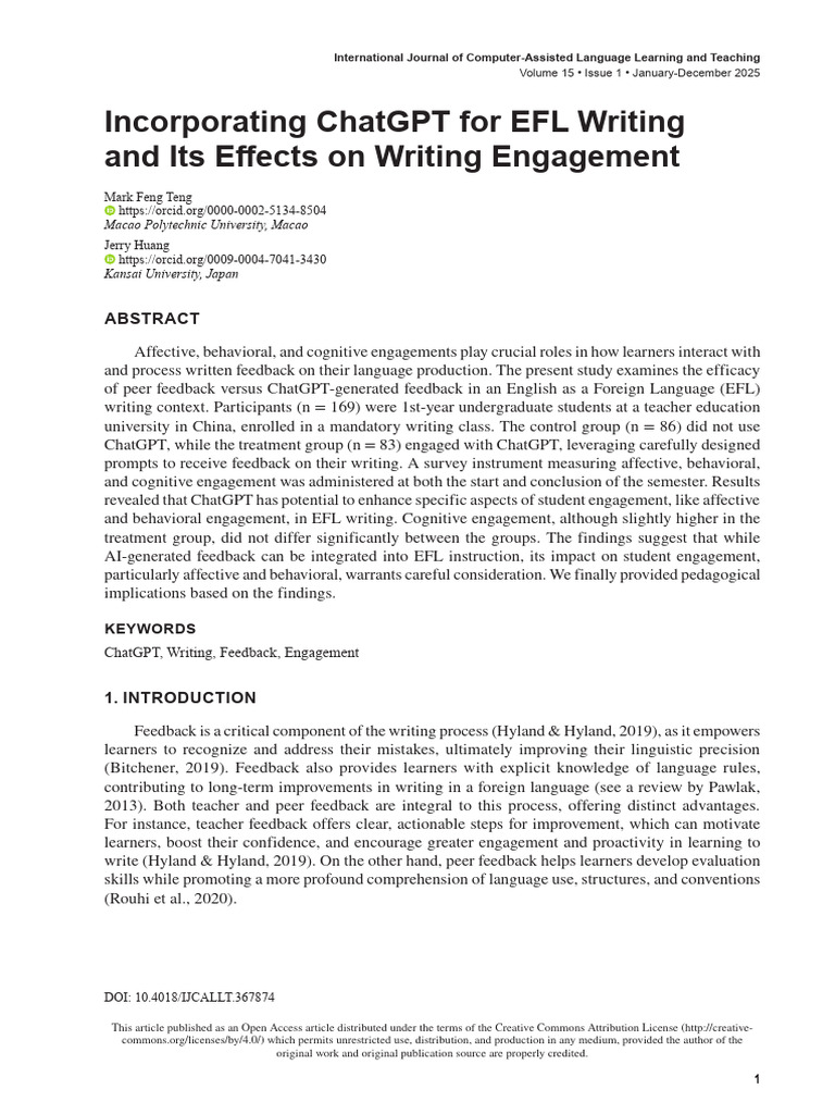 ChatGPT's Impact on EFL Writing Engagement | PDF | English As A Second ...