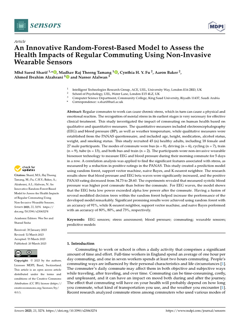 Health Impact of Commuting via Wearable Sensors | PDF | Diastole ...