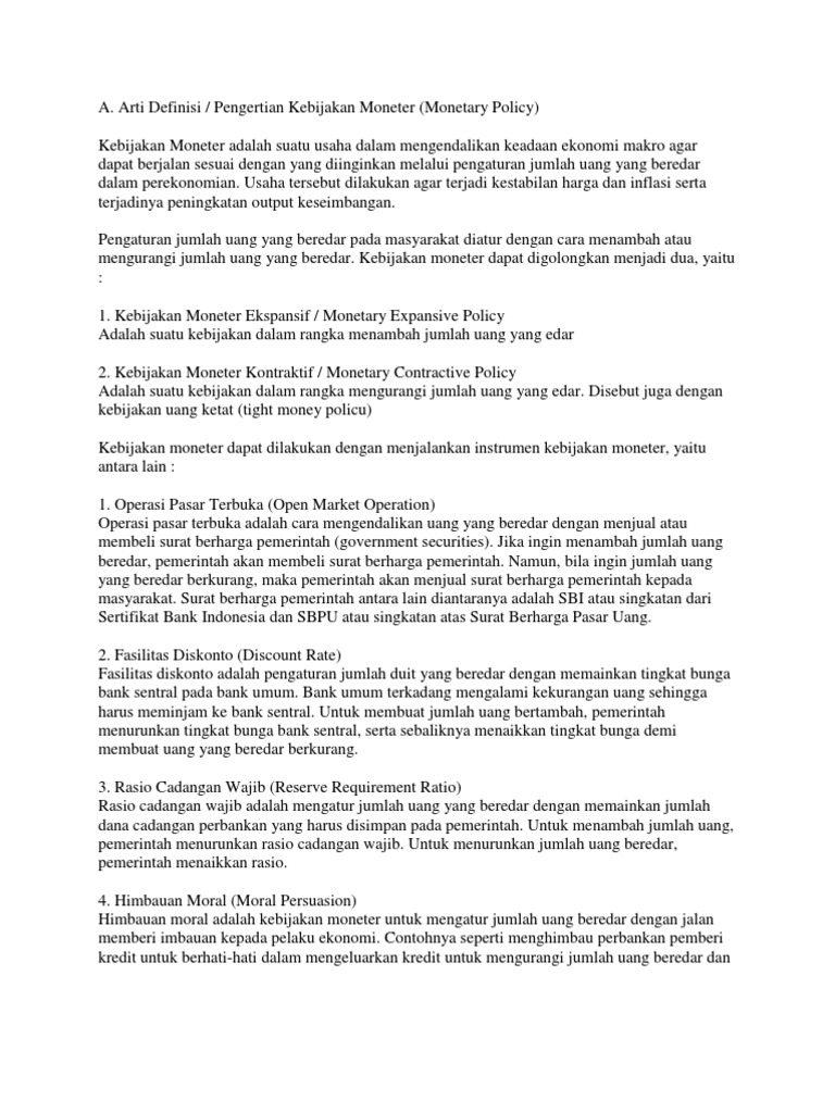 Definisi Kebijakan Moneter Dan Fiskal